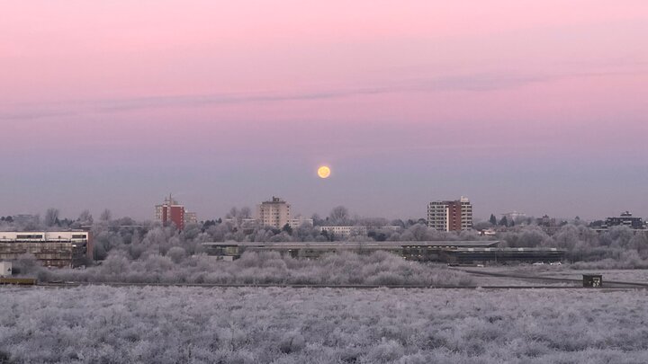 Blutmond nach Sonnenaufgang